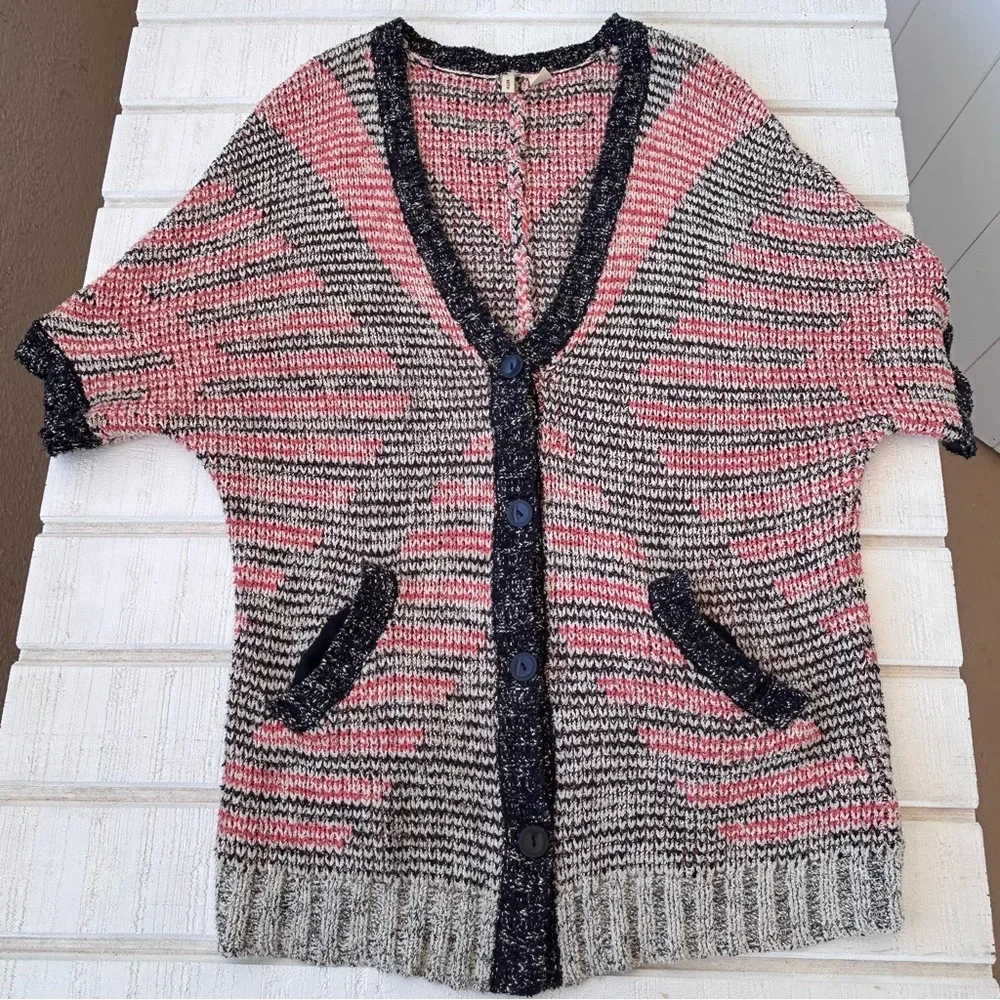 Moth by Anthropologie Button‎ Front Cardigan Deep V-Neckline Short Sleeves Small
